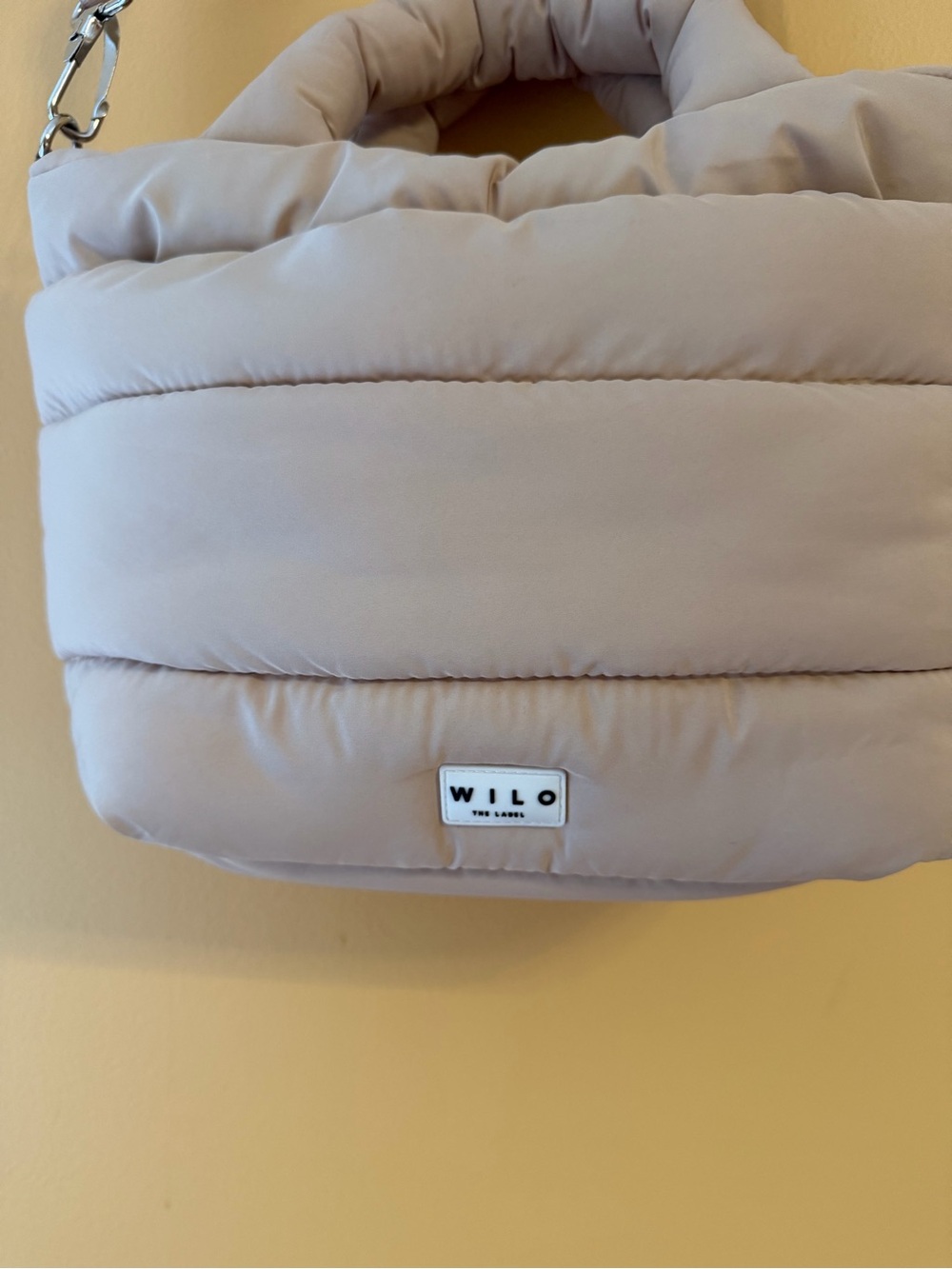 Beige Puffer Shoulder Bag with Top Handle - Picture 4 of 6